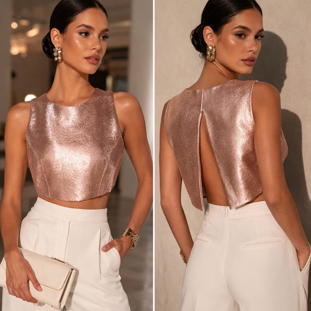 Pink Metallic Cropped Vest With Back Zipper Size S
